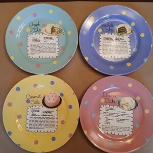 Rosanna Pot Luck Set of 4 Retro Dessert Recipe Plates Porcelain New in Box 8 in